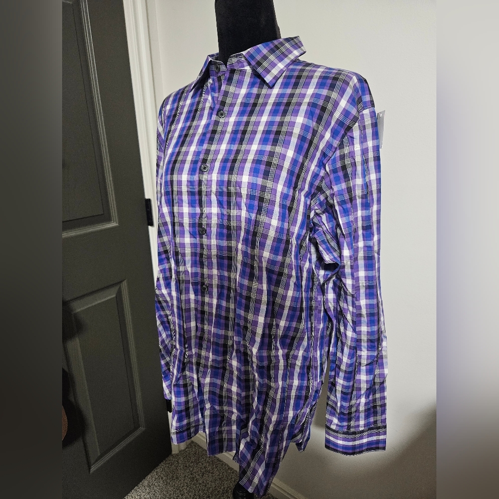 Michael Kors Blue and Purple Plaid Button Down Shirt